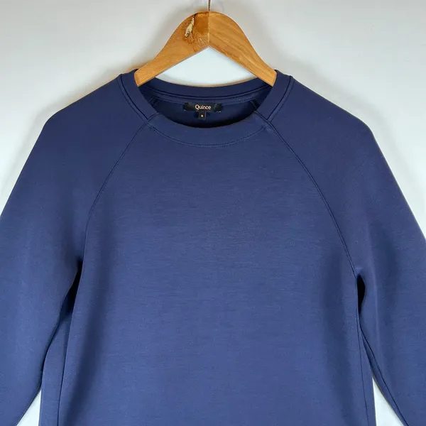 Quince Navy Blue Raglan Crewneck Sweatshirt Curved Tulip Hem Women‎ Small - Image 4