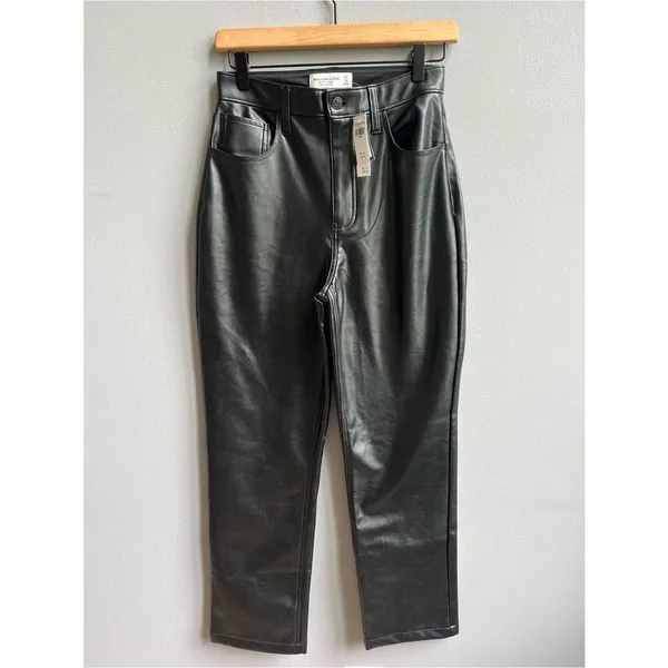 Abercrombie & Fitch NWT Vegan Leather 90s Straight Pant Ultra High Rise Black 27 - Image 5