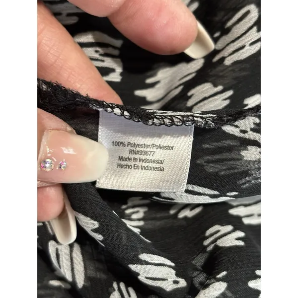 Duo Maternity Black/Cream Geo Sheer‎ Chiffon Short Sleeve Blouse Size M Ruffle - Image 7