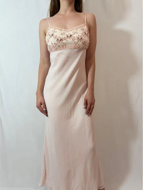 Light Pink Vintage Morgan & Co. Floral Embroidered Evening Gown - Image 5