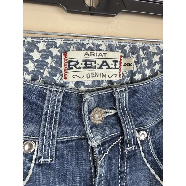 ARIAT R.E.A.L. Skinny Jeans Women’s 26R Low Rise Denim Frayed Hem Blue - Image 4