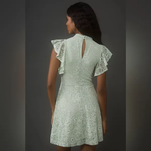 Anthropologie Maeve Green Lace‎ Mini Dress Women’s Large Mock Neck Sleeveless - Image 3