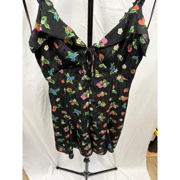 Zara Women Black Berry Floral Print Jacquard Mini Dress Ruffle Tie Front Size M - Image 4