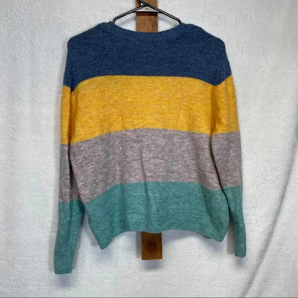 H&M Blue, Yellow, Gray & Green‎ Colorblock Stripe Long Sleeve Sweater Size S - Image 4