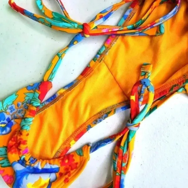 Xhilaration Orange Floral String Ties Bikini‎ Bottom Swimwear Small - Image 5
