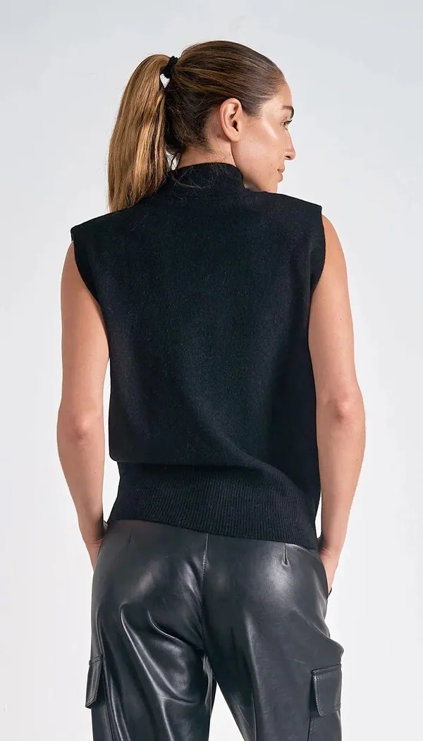 Elan Sleeveless Mock Neck Sweater in Black Size M - Image 6