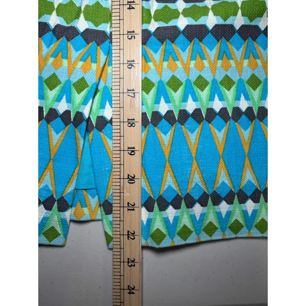 J. Crew The Pencil Skirt 12 100% Cotton‎ Lined Blue Geometric Basketweave B8203 - Image 9