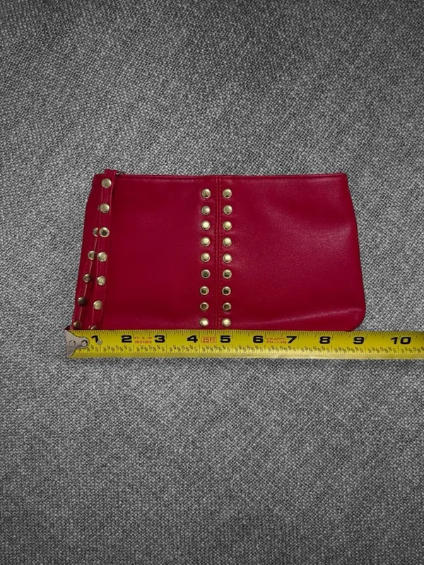 Elizabeth Arden Red Faux Leather Gold Studded Wristlet Clutch - Image 4