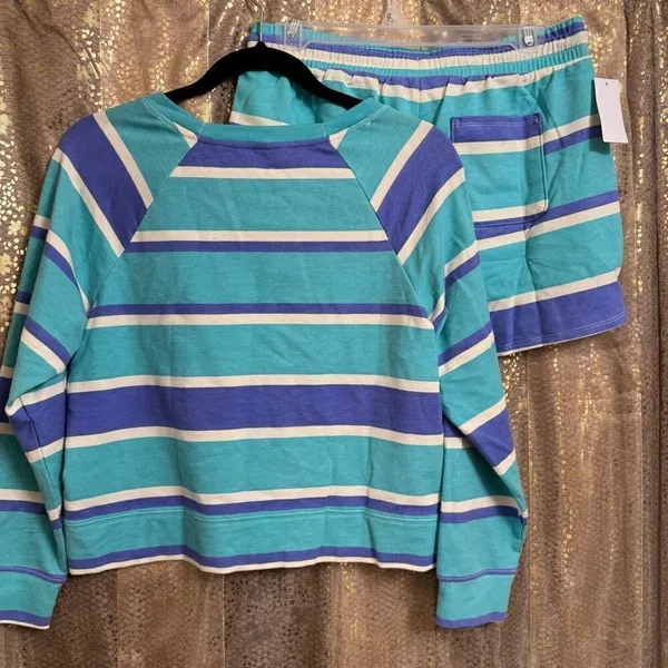 Wildfox Purple Aqua Striped Sleep Lounge Top Shorts 2 Piece Set Small NWT - Image 2