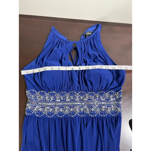 R&M Richards Royal Blue Beaded Empire Waist Keyhole Evening Gown Size 6 - Image 6