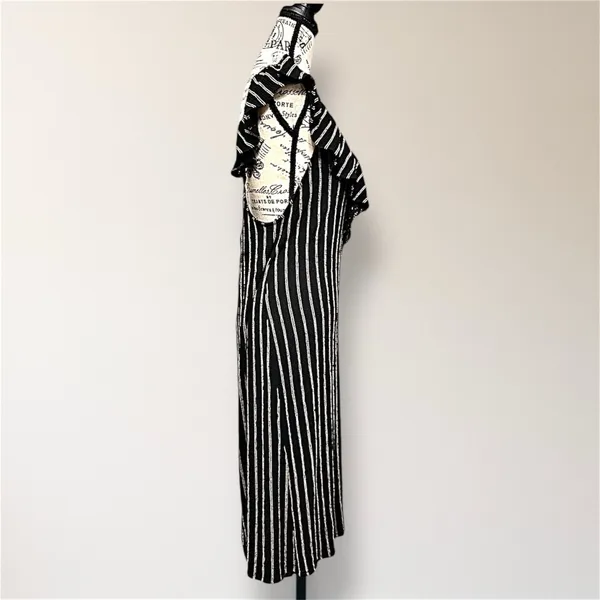 Zara Black Tan Striped Ruffle V‎ Neck Midi Dress Open Back Cottagecore Boho NWT - Image 4