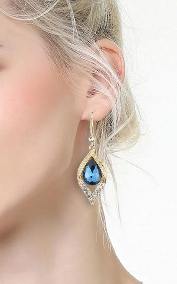 Women's Blue Crystal Teardrop Dangle Drop Earrings - Image 5