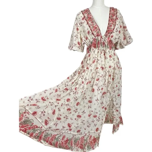 Free People Dainty Ethereal Cottage Floral Lysette Maxi Dress Medium Bohemian - Image 3