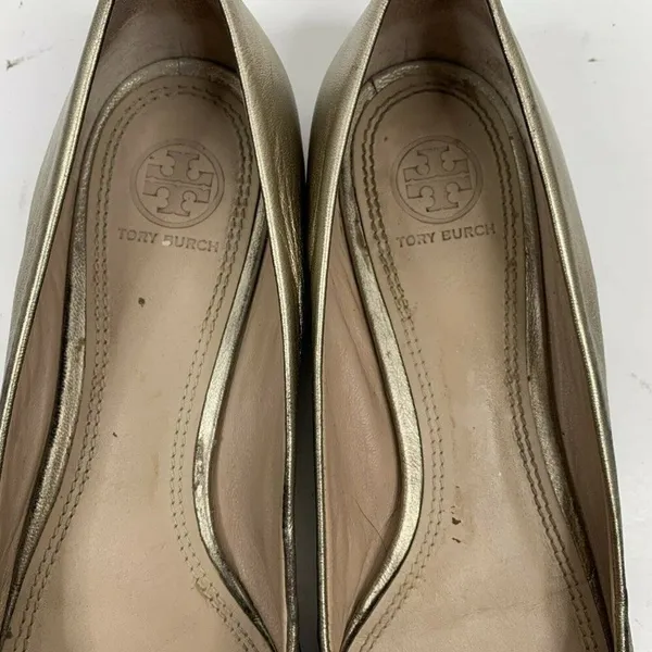 Tory Burch Size 9 Bar Logo Ballet Flat Champagne Natural Odyssey Karajah‎ Print - Image 9