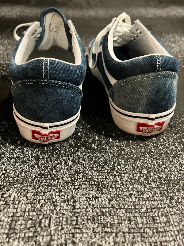 Womens 10 Vans Old Skool Acid Wash Denim Lowtop Skate Shoes- Blue/White - Image 4