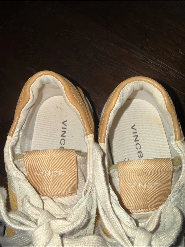 Vince Beige Suede Sneakers with Mustard Side Panels 6M - Image 3