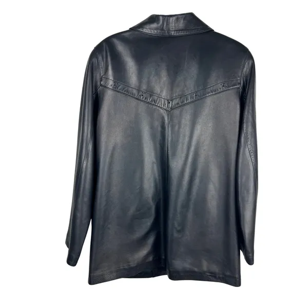 Peletaria Solsona Spain‎ Black Oversized Leather Jacket Western Style Size 42 - Image 12