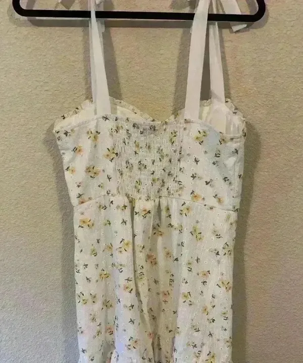 White with yellow floral mini dress, sweetheart, boho, festival, cottagecore - Image 6