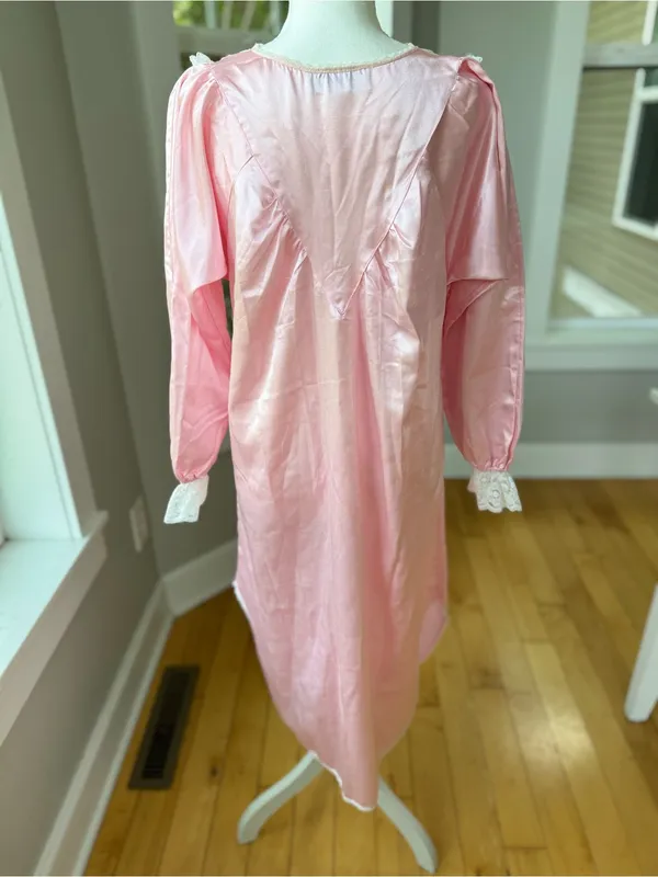 Vintage Honors Pink Lace Trim Flannel Lined Long Sleeve Nightgown Sz Small - Image 3