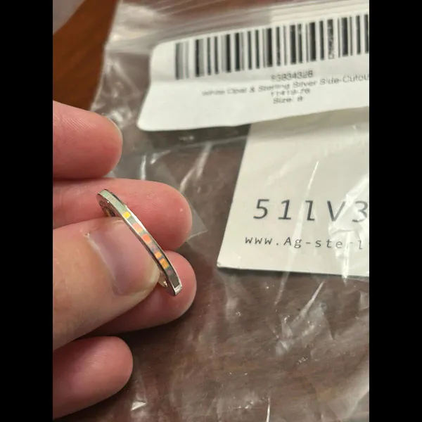 White opal sterling silver 925 ring size 8 cute band - Image 7