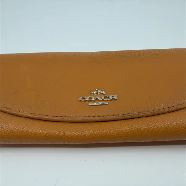 Coach Tan Pebbled Leather Signature Canvas Flap Wallet - Image 2