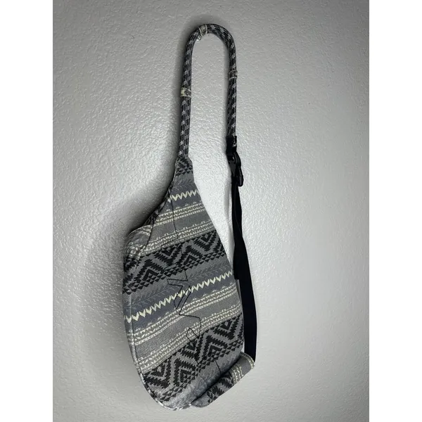 KAVU Gray Rope Sling Backpack Canvas Crossbody Travel Bag Geometric Women - Image 7