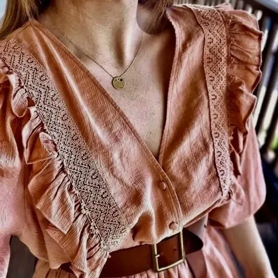 NWT!! ZARA Marsala Guipure Lace Ruffled Mini Dress Blogger Favorite Medium - Image 10