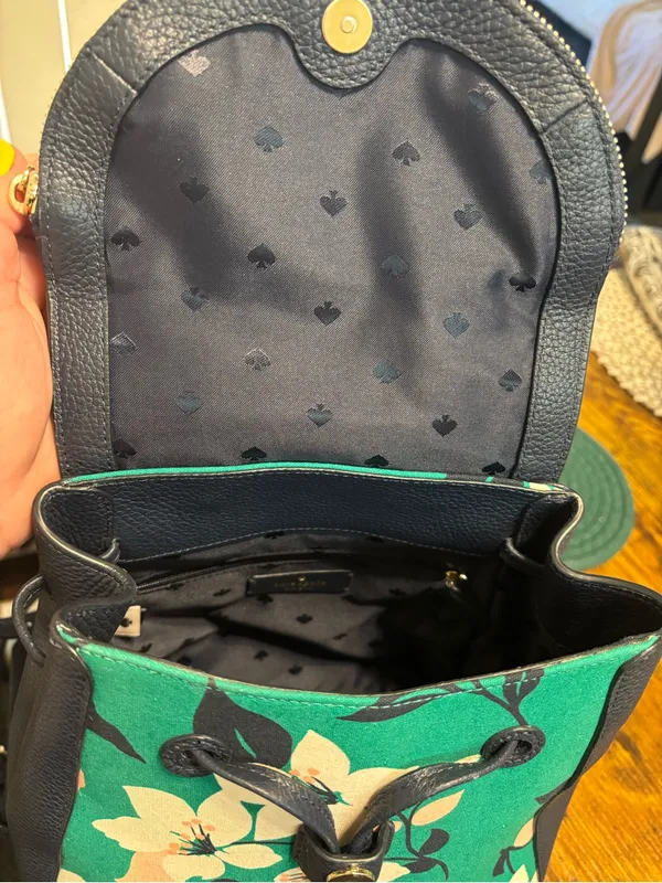 Kate Spade New York Floral Print Backpack – Navy Blue Pebble Leather – Stylish D - Image 11