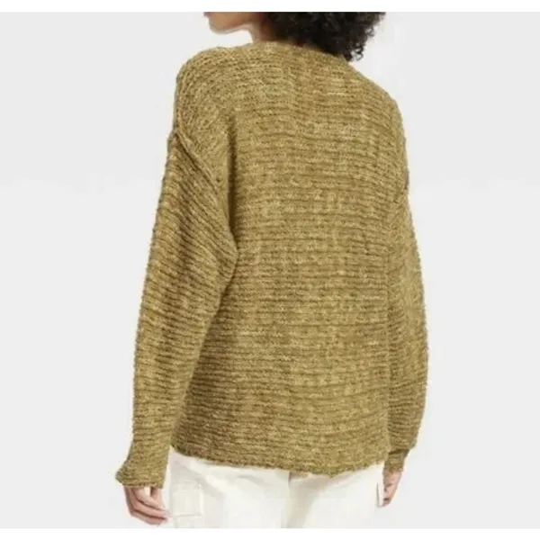 Universal Threads L Women’s Olive Marled 100% Cotton V-Neck Knit Sweater - Image 3