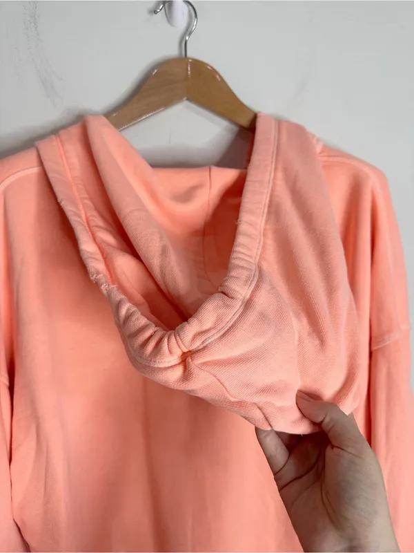 Aerie Bleached Neon Peach V-Neck Drawstring Hoodie Sweatshirt Kangaroo pocket S - Image 4