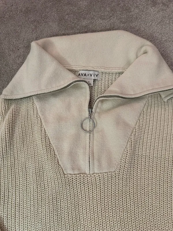 Ava & Viv Cream Half-Zip Cowl Turtleneck Sweater - Image 3