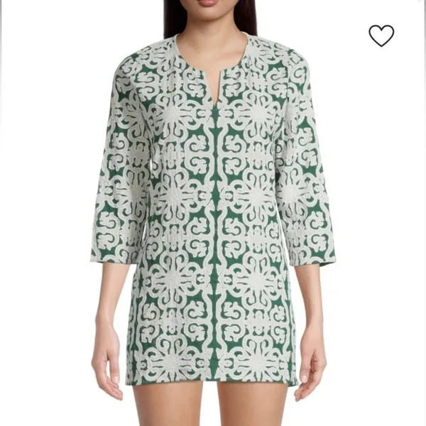Roller Rabbit Appricus Kurta top or mini dress. Green with white appliqué. Med - Image 2