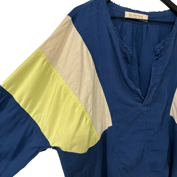 Free People We The Free Top Beating Hearts Colorblock Linen Blend Blue Sz Small - Image 4