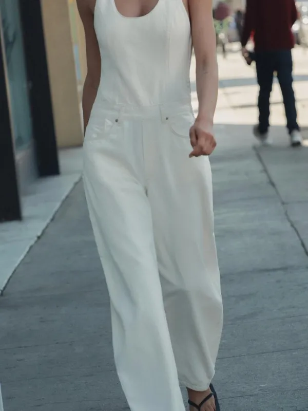 NWT ZARA Bloggers Fave TRF DENIM STRAPPY JUMPSUIT Ecru XXL - Image 2
