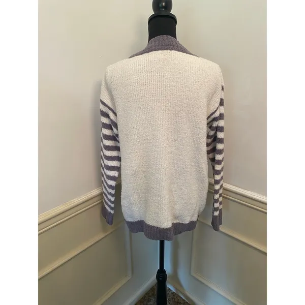POL Cozy Colorblock Cardigan Sweater Striped Sleeves & Pockets Relaxed Fit Layer - Image 4