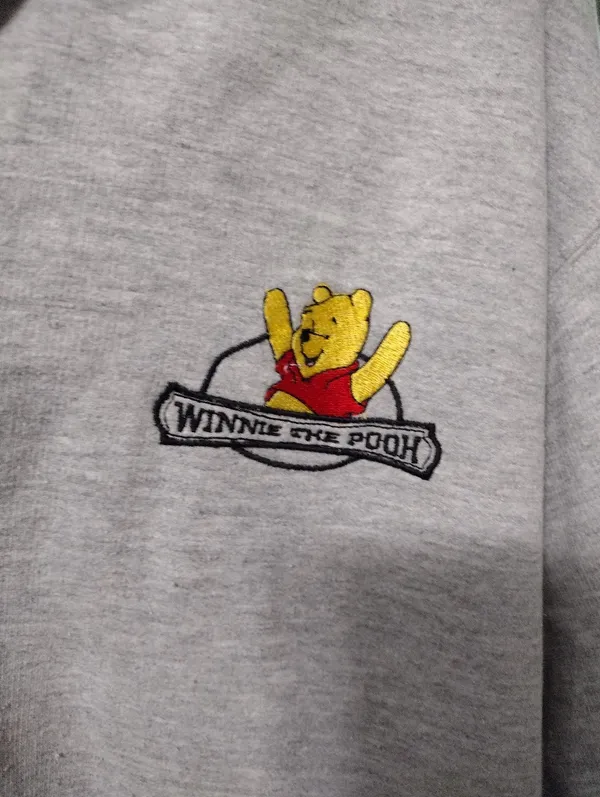 90s Disney Grey Zip-Up Hooded Sweater with Winnie the Pooh Patch - Image 2