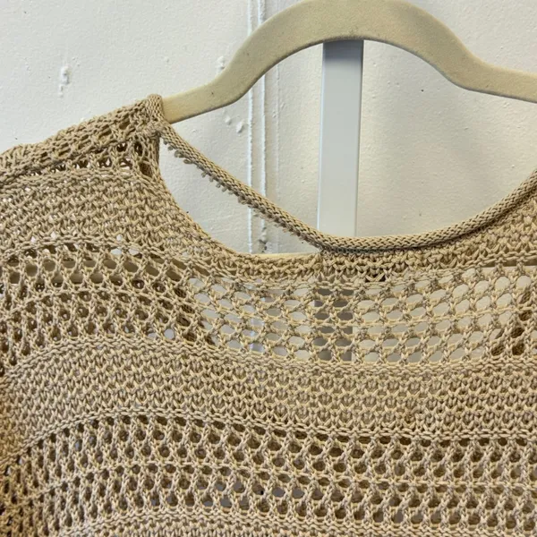 NY Collection Tan Open Knit Dolman Sleeve Sweater XL Beige Crochet Festival Boho - Image 6
