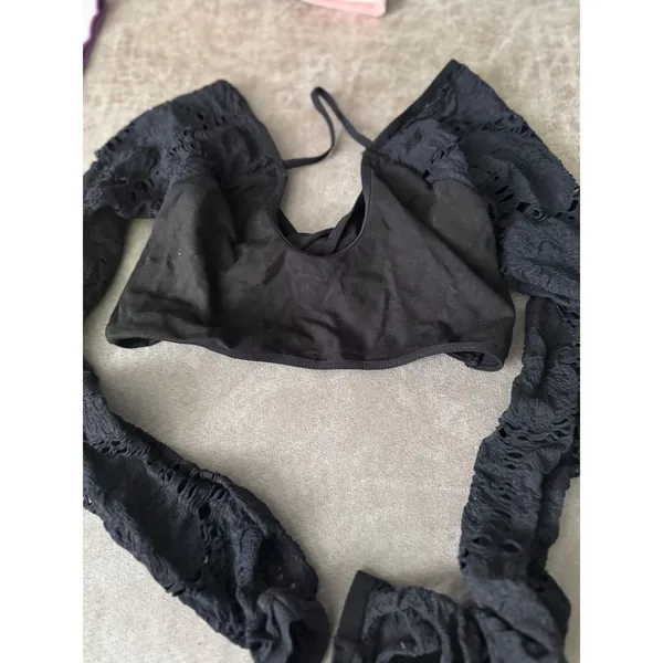 Free People Movement Say The Word Shrug Black XS/S Pointelle Lace Thumbhole Crop - Image 7