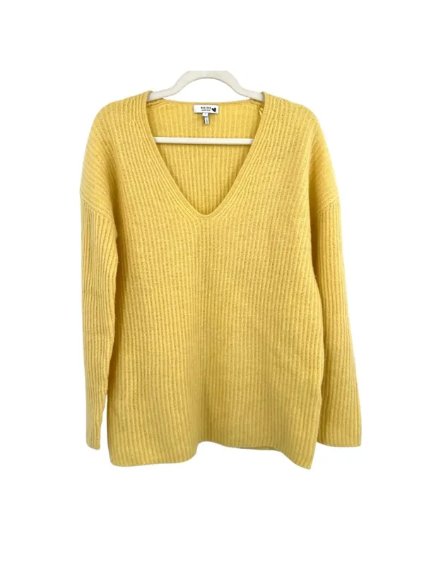 Reiss Yellow Wool Cashmere Blend Ribbed V-Neck Sweater Size Small Quiet Luxury - Image 14