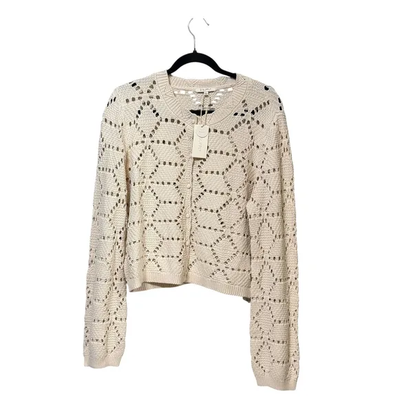 Z Supply Cream Pointelle Geometric Knit Button Cardigan Sweater ZW253328 Large - Image 3