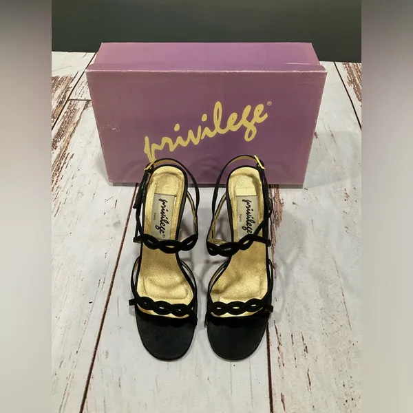 VINTAGE PRIVILEGE BLACK STRAPPY‎ SANDALS Size 6.5 - Image 2