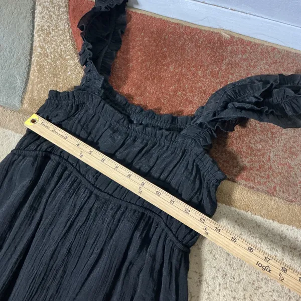 Just Found Smocked Ruffle Midi Dress Womens Large Black Tiered Textured JDW2567 - Image 2