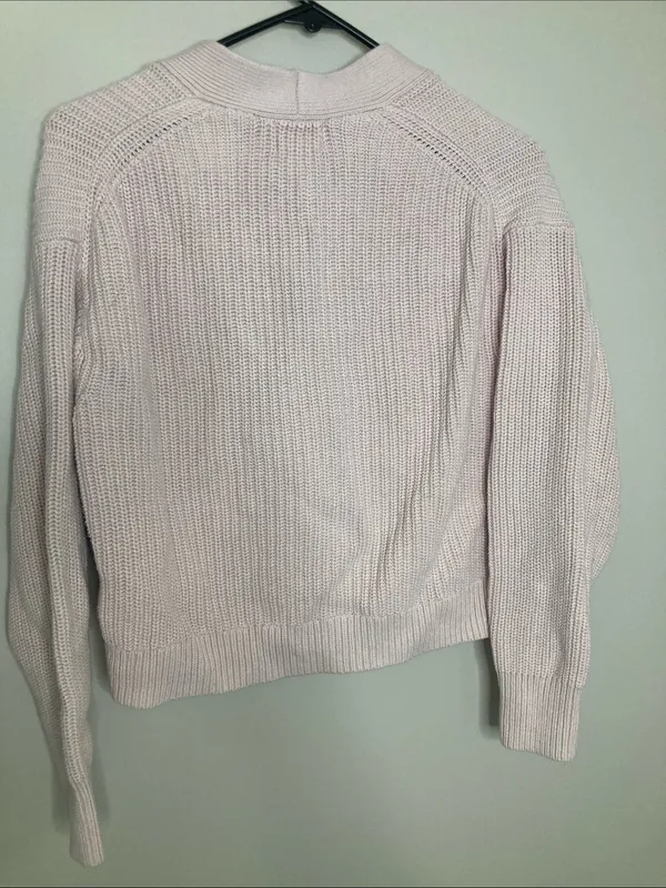 H&M Cropped Ribbed Button Cardigan in Pale Pink - Image 9