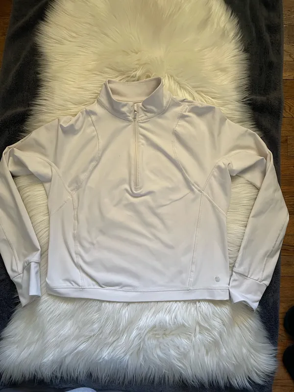 Apana Women’s Athletic Jacket Thumbhole Long Sleeve 1/4 Zip White - Image 4