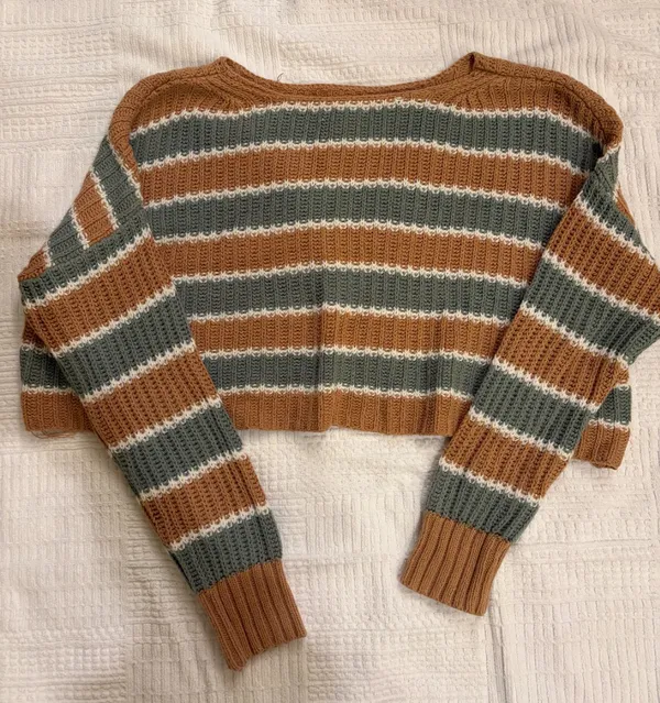 American Eagle Striped Cropped Sweater XS - Image 2