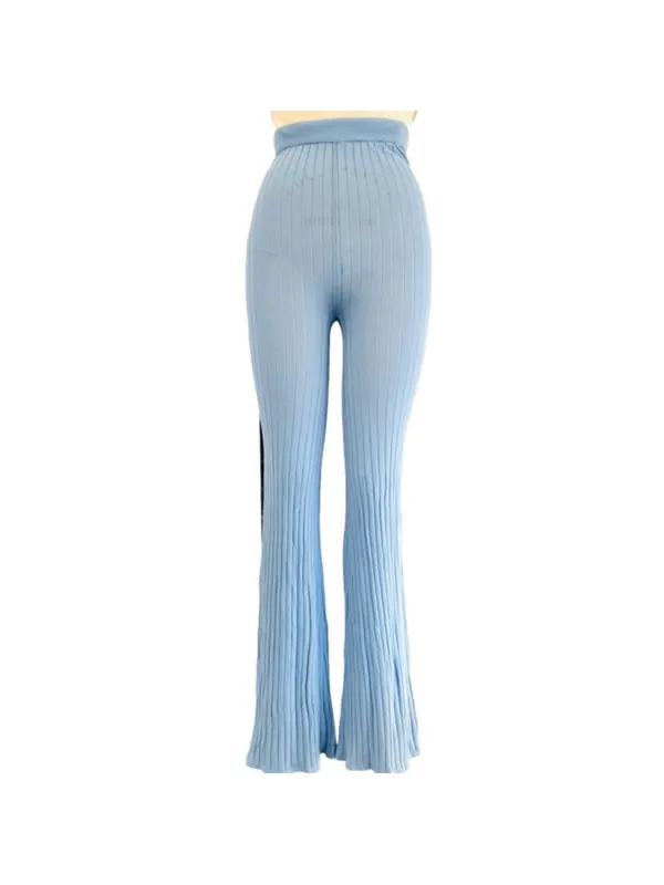Light Blue party casual Ribbed 2 Piece Set Wide-Leg Pants & Duster NWT Small - Image 4