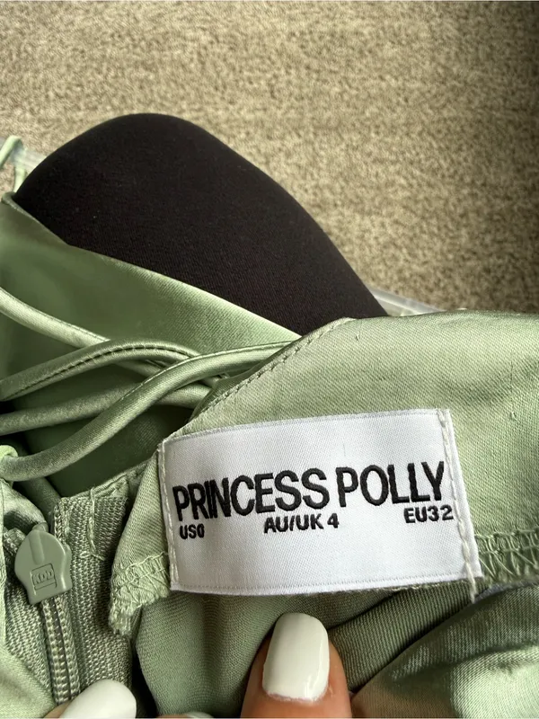Princess Polly Light Sage Satin Dress with Tie Detail - Image 3
