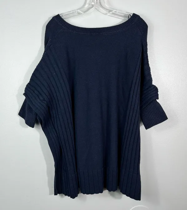 Simply Vera, Vera Wang Navy Blue Short Sleeve Oversized Poncho Cut Sweater Knit S/M - Image 7