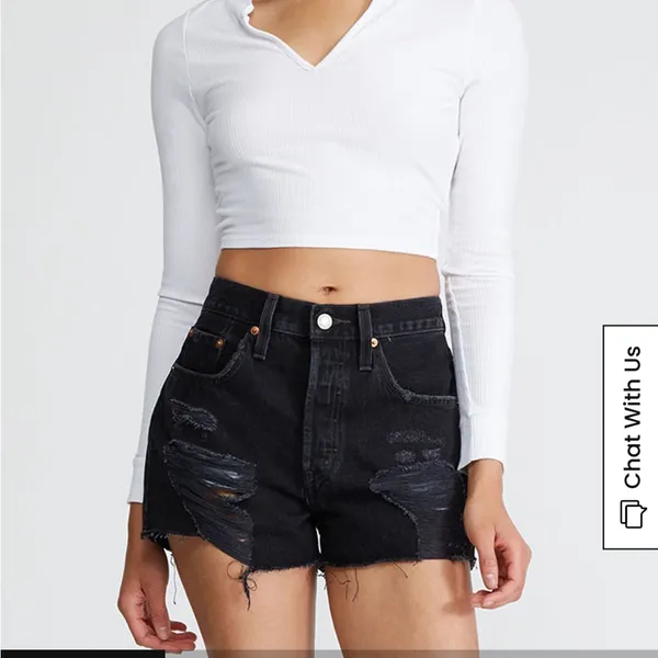LEVI’S 501 Black Distressed Rip Raw Hem Denim Shorts Size 25 - Image 2