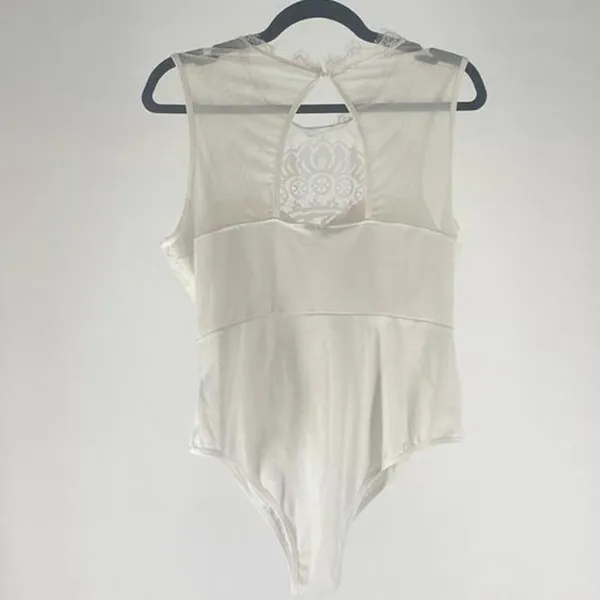 Elegant Lace-Trim White Bodysuit - Image 2